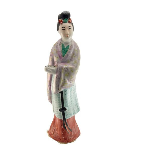 Vintage Hand-Painted Chinese Woman Holding Scroll Statue Figurine 10 inch - Picture 2 of 7